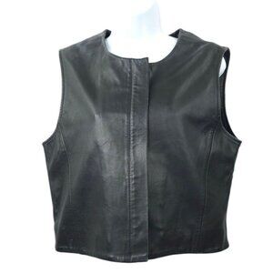 Saguaro Black Leather Vest Womens Size L Placket Covered Zip Front